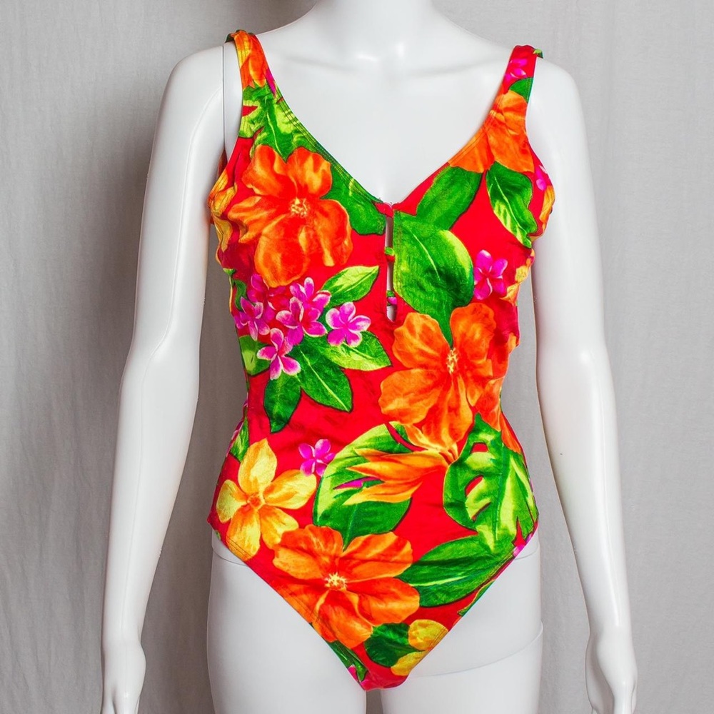 Vintage 80s-90s swimsuit, swim wear, one piece. Floral bathing suit